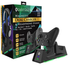 Load image into Gallery viewer, GHOST GEAR™ Xbox Series X Dual Charger and Headphone Stand with Magnetic Induction Technology and Green Gamer Glow LED
